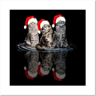 Shadow Cats Christmas Sweatershirt Cute Cats Santar Hat Gift T-Shirt Posters and Art